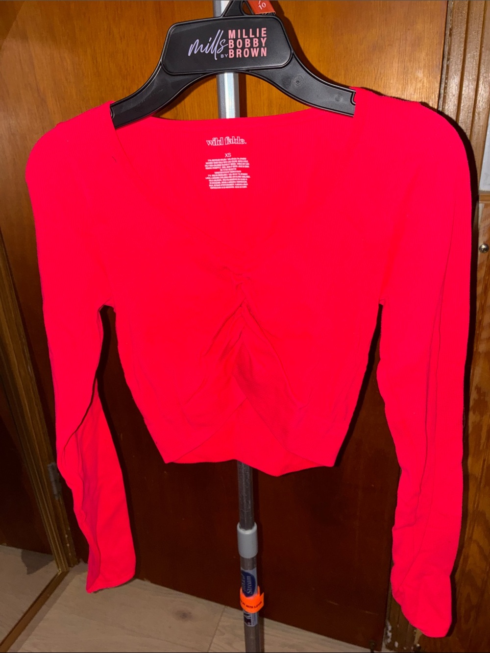 wild fable Bright pink Long-Sleeve Ruched Crop Top